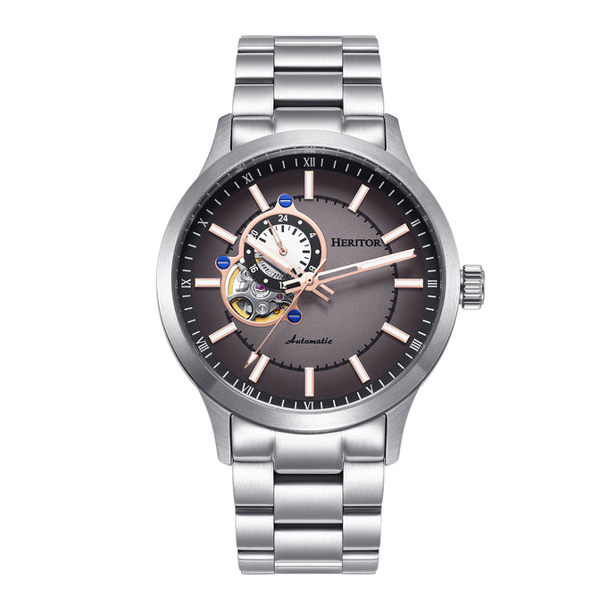 Heritor Automatic Oscar Semi-Skeleton Leather-Band Watch - HERHS1011