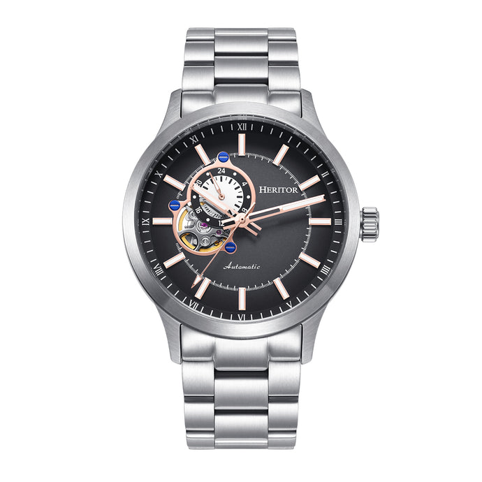 Heritor Automatic Oscar Semi-Skeleton Leather-Band Watch - HERHS1015