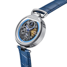 Load image into Gallery viewer, Heritor Automatic Lincoln Semi-Skeleton Leather-Band Watch - Silver/Blue - HERHS3603