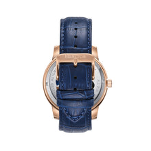 Load image into Gallery viewer, Heritor Automatic Emmanuel Semi-Skeleton Leather-Band Watch - Rose Gold/Blue - HERHS3704
