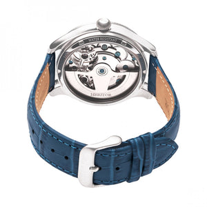 Heritor Automatic Winthrop Leather-Band Skeleton Watch - Silver/Blue - HERHR7303