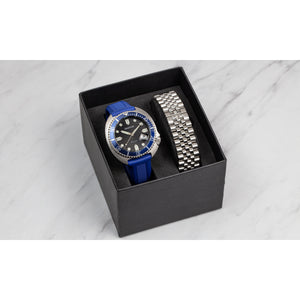 Heritor Automatic Matador Box Set with Interchangable Bands and Date Display - Blue/Silver - HERHR9304