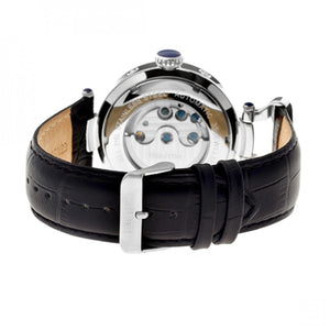 Heritor Automatic Ganzi Semi-Skeleton Leather-Band Watch - Silver/Black - HERHR3302