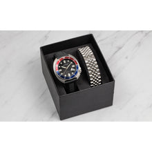 Load image into Gallery viewer, Heritor Automatic Matador Box Set with Interchangable Bands and Date Display - Red/Blue - HERHR9303
