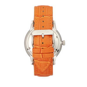 Heritor Automatic Landon Semi-Skeleton Leather-Band Watch - Silver/Orange - HERHR7703