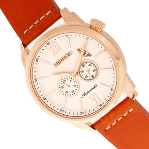 Heritor Automatic Wellington Leather-Band Watch - Camel/Rose Gold/White - HERHR8205