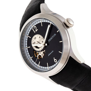 Heritor Automatic Antoine Semi-Skeleton Leather-Band Watch - Silver/Black - HERHR8506