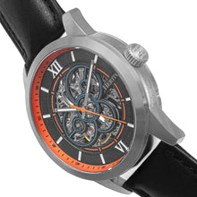 Load image into Gallery viewer, Heritor Automatic Jonas Leather-Band Skeleton Watch - Silver/Orange - HERHR9502