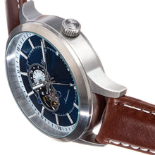 Load image into Gallery viewer, Heritor Automatic Oscar Semi-Skeleton Leather-Band Watch - Blue/Brown - HERHS1005