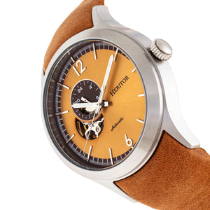 Heritor Automatic Antoine Semi-Skeleton Leather-Band Watch - Silver/Umber - HERHR8507