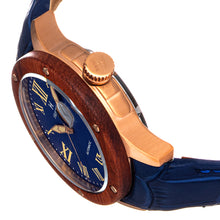 Load image into Gallery viewer, Heritor Automatic Everest Wooden Bezel Leather Band Watch /Date - Rose Gold/Blue - HERHS1604