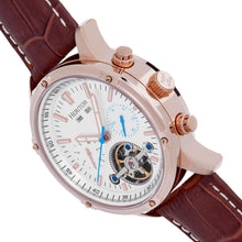 Load image into Gallery viewer, Heritor Automatic Wilhelm Semi-Skeleton Leather-Band Watch w/Day/Date - Brown/Rose Gold - HERHS2106
