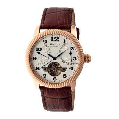 Heritor Automatic Piccard Semi-Skeleton Leather-Band Watch - HERHR2005