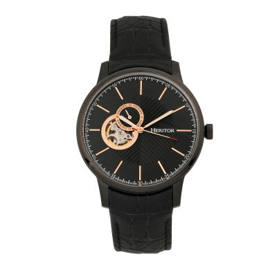 Heritor Automatic Landon Semi-Skeleton Leather-Band Watch - HERHR7706