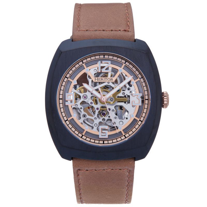 Heritor Automatic Gatling Skeletonized Leather-Band Watch - HERHS2306