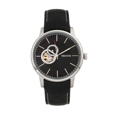 Heritor Automatic Landon Semi-Skeleton Leather-Band Watch - HERHR7702