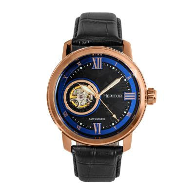 Heritor Automatic Maxim Semi-Skeleton Leather-Band Watch - HERHR8604