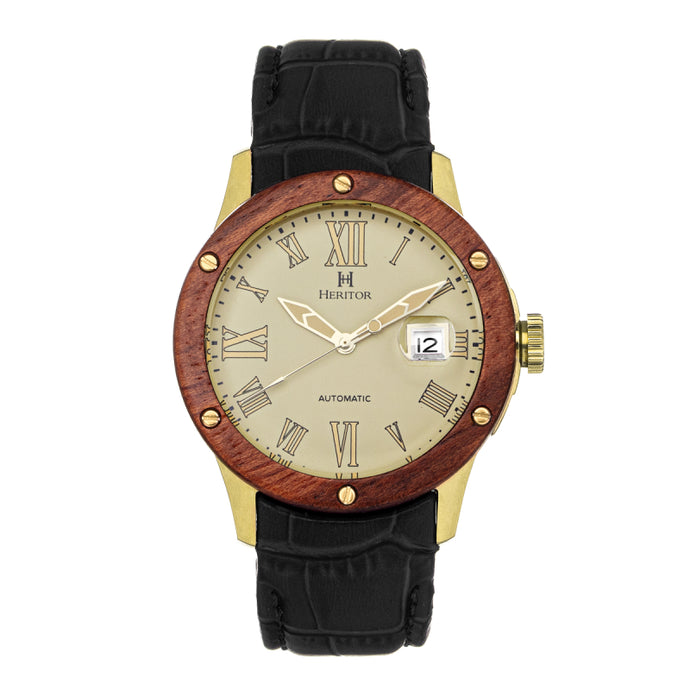 Heritor Automatic Everest Wooden Bezel Leather Band Watch /Date - HERHS1602