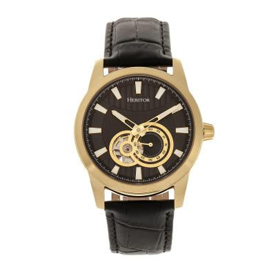 Heritor Automatic Davidson Semi-Skeleton Leather-Band Watch - HERHR8005