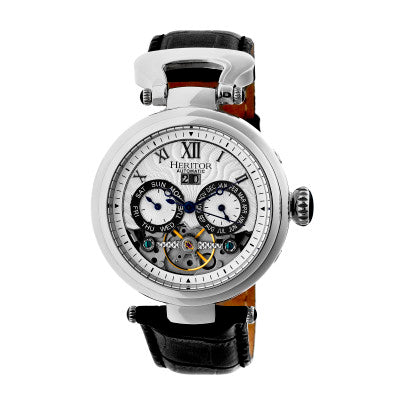 Heritor Automatic Ganzi Semi-Skeleton Leather-Band Watch - HERHR3301