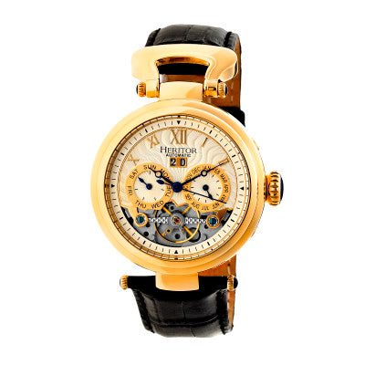 Heritor Automatic Ganzi Semi-Skeleton Leather-Band Watch - HERHR3303