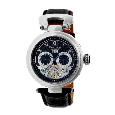 Heritor Automatic Ganzi Semi-Skeleton Leather-Band Watch - HERHR3302