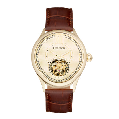 Heritor Automatic Hayward Semi-Skeleton Leather-Band Watch - HERHR9405