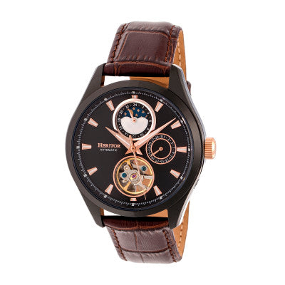 Heritor Automatic Sebastian Semi-Skeleton Leather-Band Watch - HERHR6906