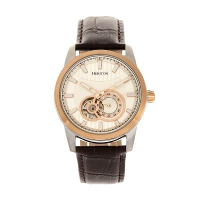 Heritor Automatic Davidson Semi-Skeleton Leather-Band Watch - HERHR8003
