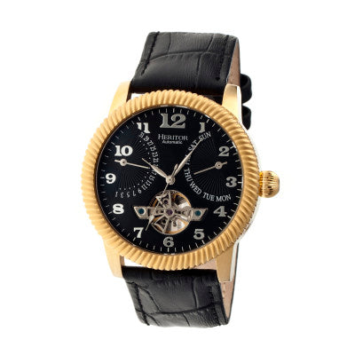Heritor Automatic Piccard Semi-Skeleton Leather-Band Watch - HERHR2004