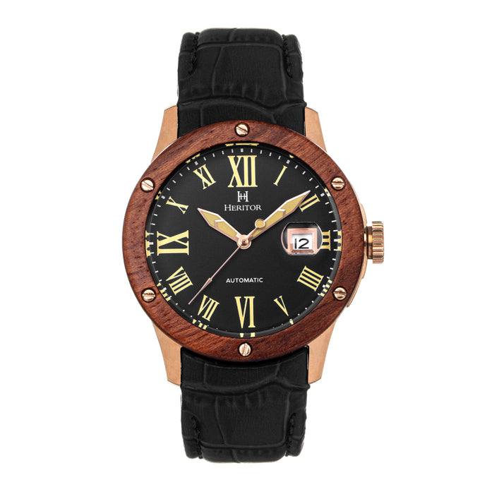 Heritor Automatic Everest Wooden Bezel Leather Band Watch /Date - HERHS1605