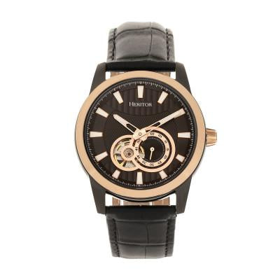 Heritor Automatic Davidson Semi-Skeleton Leather-Band Watch - HERHR8006
