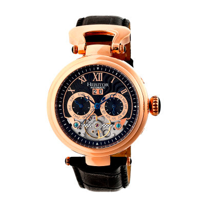 Heritor Automatic Ganzi Semi-Skeleton Leather-Band Watch - HERHR3306