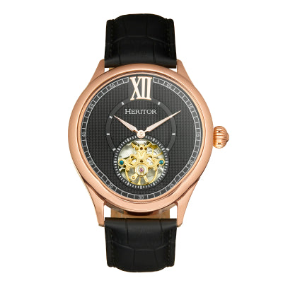 Heritor Automatic Hayward Semi-Skeleton Leather-Band Watch - HERHR9406