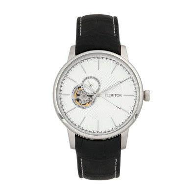 Heritor Automatic Landon Semi-Skeleton Leather-Band Watch - HERHR7701