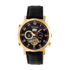 Heritor Automatic Edmond Leather-Band Watch w/Date - Gold/Black - HERHR6204