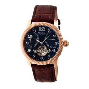 Heritor Automatic Piccard Semi-Skeleton Leather-Band Watch - Rose Gold/Black - HERHR2006