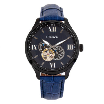 Heritor Automatic Harding Semi-Skeleton Leather-Band Watch - HERHR9005
