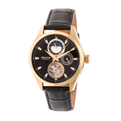 Heritor Automatic Sebastian Semi-Skeleton Leather-Band Watch - HERHR6903