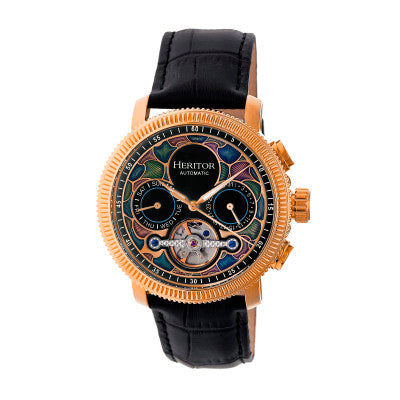 Heritor Automatic Aura Men's Semi-Skeleton Leather-Band Watch - HERHR3503