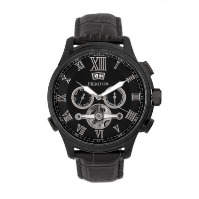 Heritor Automatic Hudson Semi-Skeleton Leather-Band Watch w/Day/Date - HERHR7505
