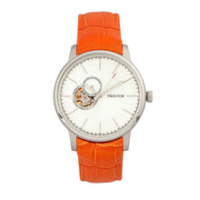 Load image into Gallery viewer, Heritor Automatic Landon Semi-Skeleton Leather-Band Watch - Silver/Orange - HERHR7703