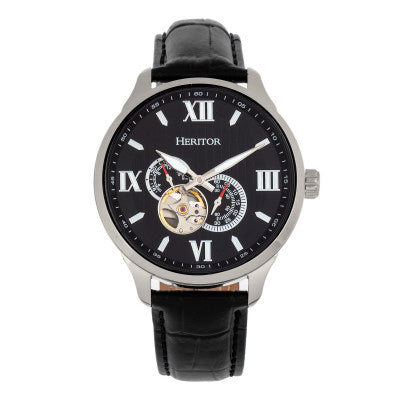 Heritor Automatic Harding Semi-Skeleton Leather-Band Watch - HERHR9002