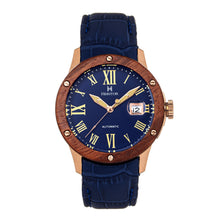 Load image into Gallery viewer, Heritor Automatic Everest Wooden Bezel Leather Band Watch /Date - Rose Gold/Blue - HERHS1604