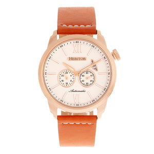 Heritor Automatic Wellington Leather-Band Watch - Camel/Rose Gold/White - HERHR8205
