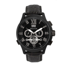 Load image into Gallery viewer, Heritor Automatic Hudson Semi-Skeleton Leather-Band Watch w/Day/Date - Black - HERHR7505