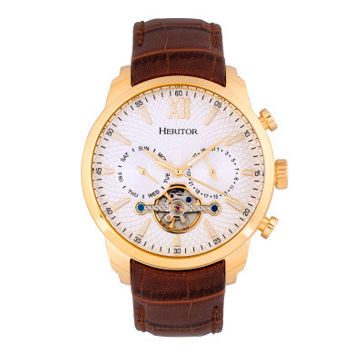 Heritor Automatic Arthur Semi-Skeleton Leather-Band Watch w/ Day/Date - HERHR7904