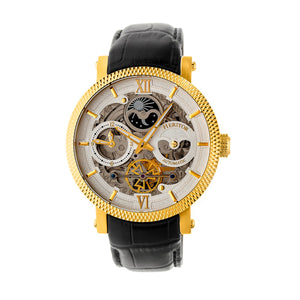 Heritor Automatic Aries Skeleton Leather-Band Watch - Black/Gold - HERHR4406