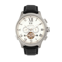 Load image into Gallery viewer, Heritor Automatic Hudson Semi-Skeleton Leather-Band Watch w/Day/Date - Black/White - HERHR7501