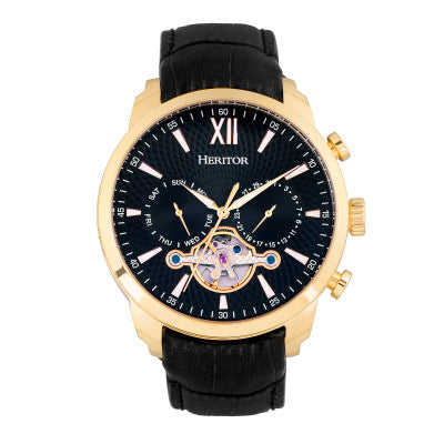 Heritor Automatic Arthur Semi-Skeleton Leather-Band Watch w/ Day/Date - HERHR7905